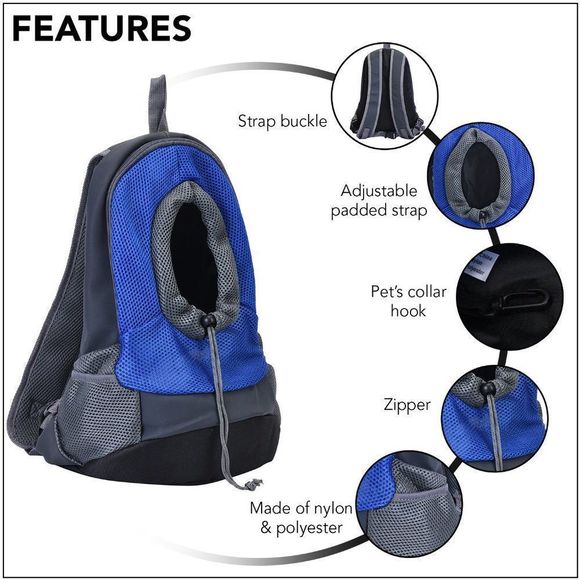 Blue and Grey Nylon Pet Bag with Adjustable Padded Straps - Picture 3 of 6